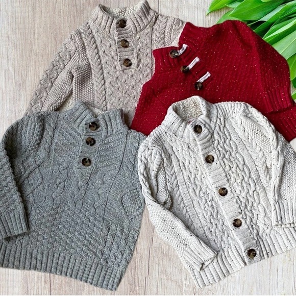 CAT & Jack Sherpa Fleece 4 piece Boy Cable Knit Sweater Multicolored Set Size 2T - Picture 3 of 16